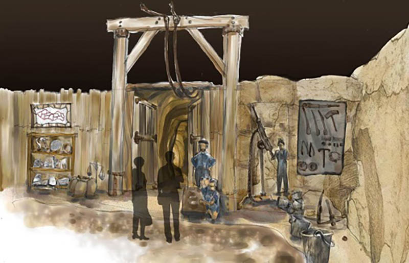 Gold mine entrance perspective sketch